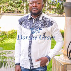 Men's White Long-Sleeve African Print Patchwork Button-Down Shirt
